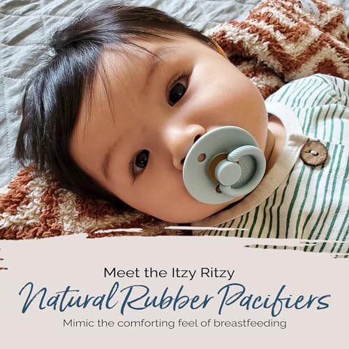Image of Itzy Ritzy Natural Rubber Newborn Pacifiers - Baby Pacifiers with Cherry-Shaped Nipple & Large Air Holes for Added Safety - Set of 2 Binkies in Harbor & Coast (Ages 0 - 6 Months)