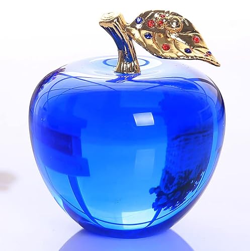 Decrzpb Blue Crystal Ornament Apple Glass Fruit Figurine Paperweight Handmade Art Gift For Christmas Birthday Ornament