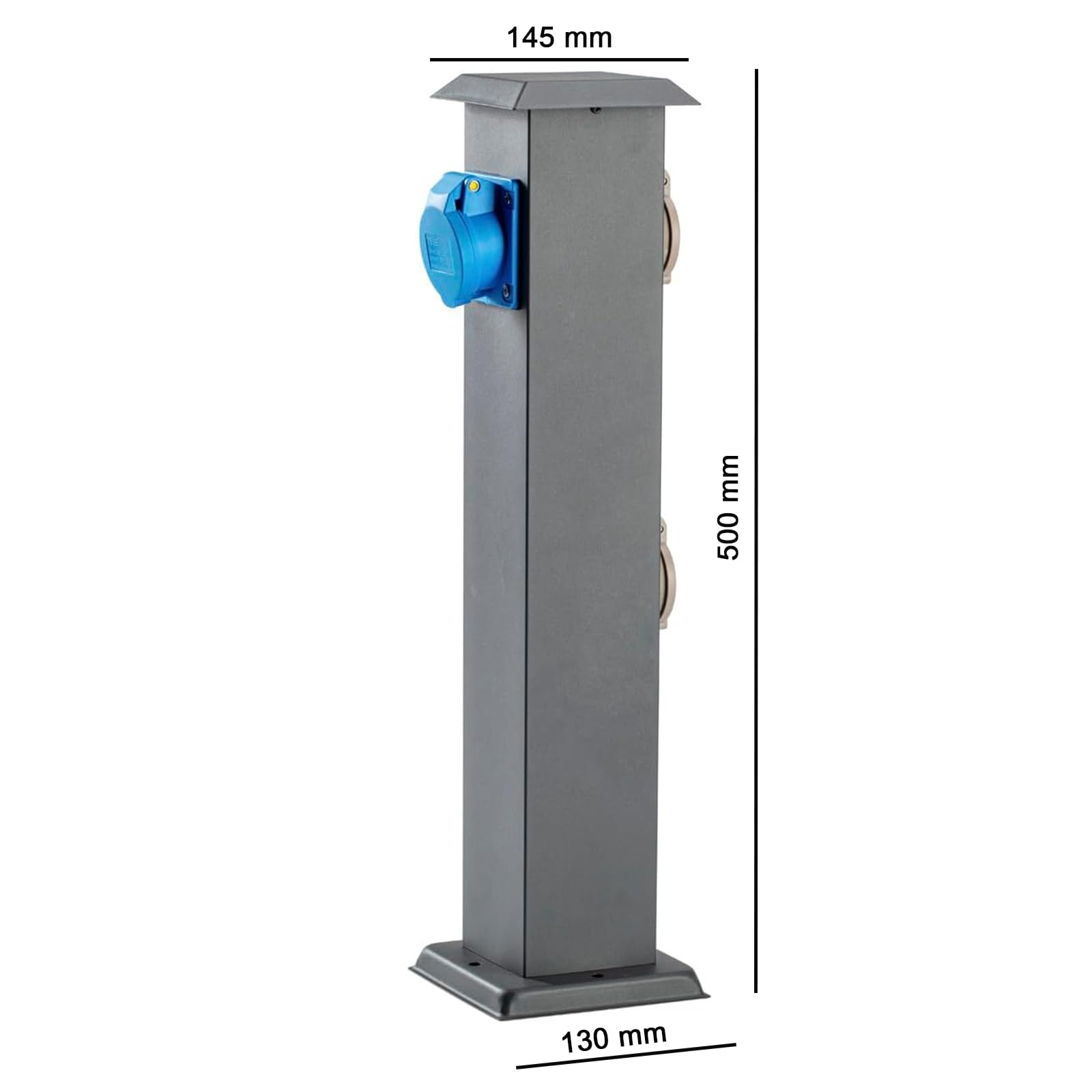 Garden - Columna de enchufes de acero inoxidable para exteriores, IP44, con 2 enchufes y 1 enchufe CEE de 16 A, color antracita, altura 50 cm
