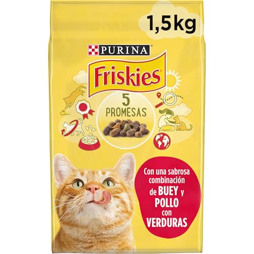 Purina Friskies Pienso para Gato Adulto con Buey, Pollo y Verduras, 1 bolsa de 1,5kg