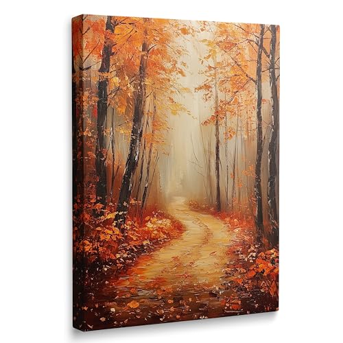 Stunning Autumn Nature Scenery Maple Forest Canvas Wall Art, Fall