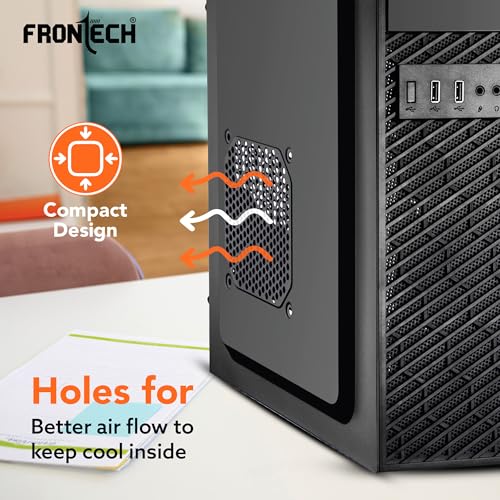 Image of FRONTECH ICON Silver Computer Cabinet | Home & Office Use | Silver Range | Enhanced Airflow Design | Dual Front USB & Audio Ports | Rear-Mounted SMPS | ATX /Micro-ATX Motherboard Support (FT-4371)