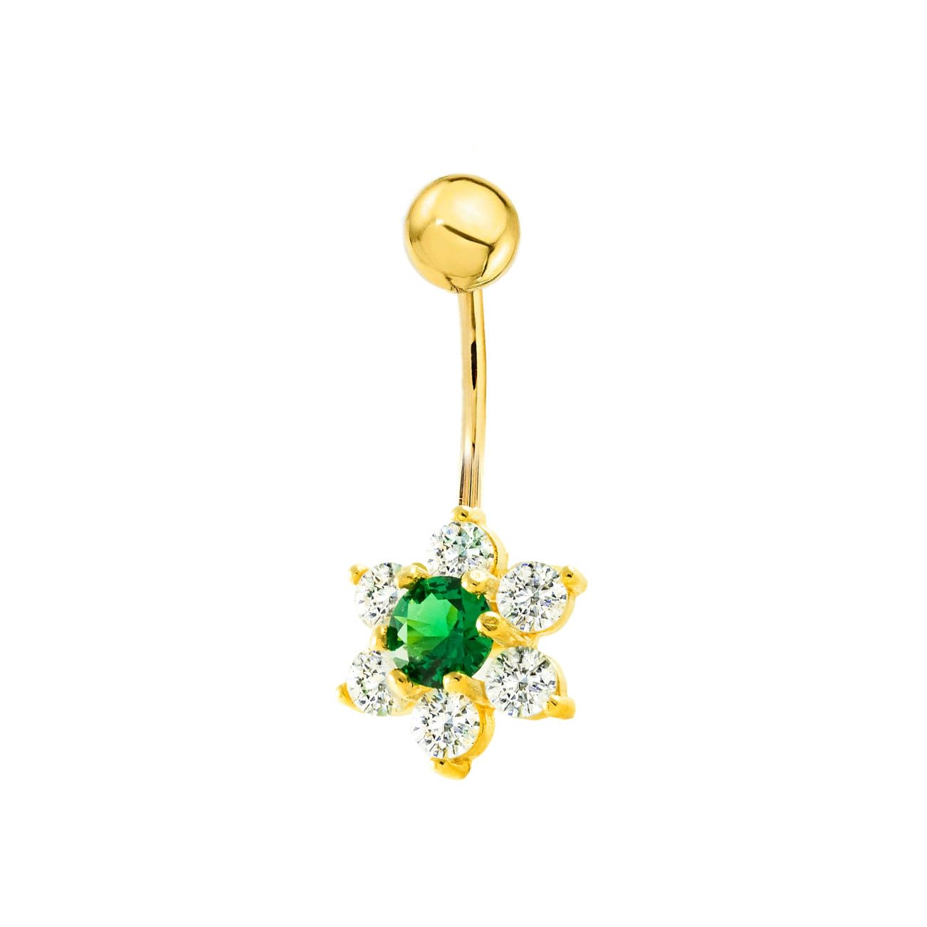 Monde Petit Blume Smaragd Zirkon Nabel Piercing Gelbgold 9k - Geschenkbox - Garantiezertifikat