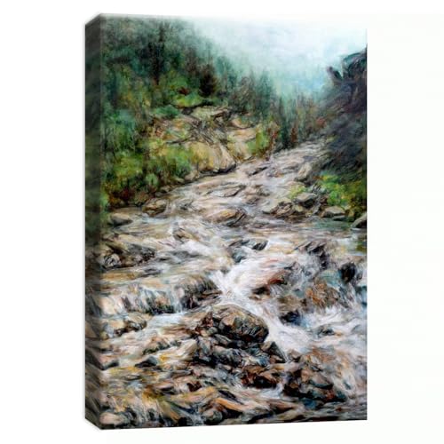 PHOENIX Rushing Stream Wall Art Decor Framed Canvas Impressionistic Nature