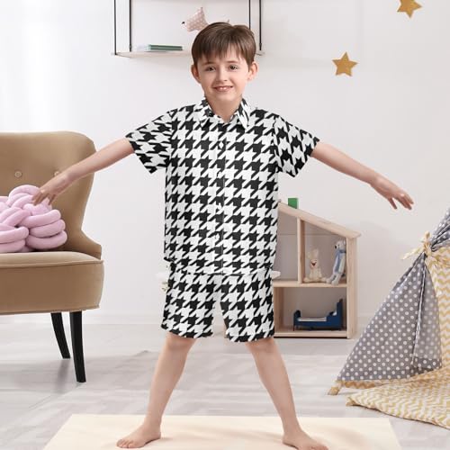 Image of Sunflower Floral Yellow Black Short Sleeve Hawaiian Button Down Shirts and Short Sets for Boys Toddler Summer Outfits