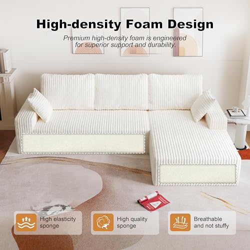 Image of Modular Sectional Sofa Couches L-Shape Couch 3 Seat Modular Sofa Memory Foam Sectional Couches for Living Room (White, 108 inch+Right Chaise)