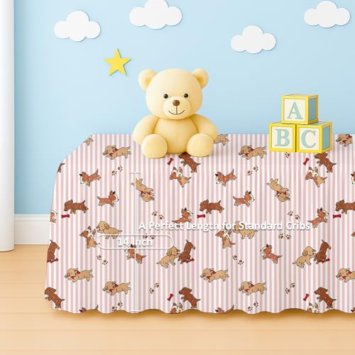 Image of Puppy Love Crib Skirt Dust Ruffle 14 inch Drop, Fits 28 inch x 52 inch