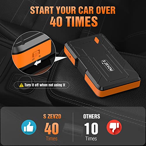 Image of S ZEVZO Jump Starter Portable Jump Starter for Car 12V Auto Battery Booster Pack with Smart Clamp Cables, USB Charge, LED Flashlight Jump Box