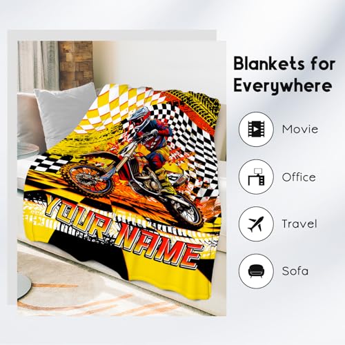 Personalized Blanket for Boys, Dirt Bike Blanket for Kids Age 6-8, Custom Gifts with Name, Toddler Plush Throw, Cool Throw for Boys, 30"x40"