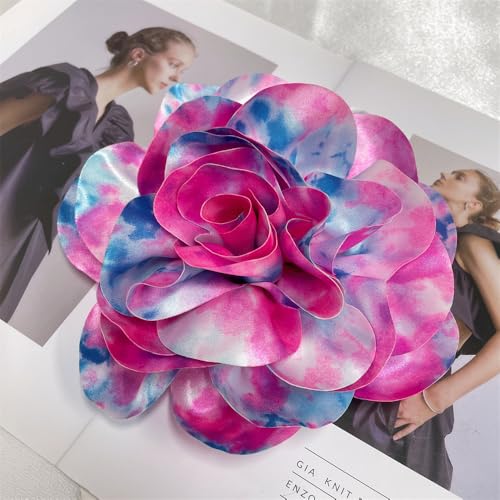 Image of Dainty Dyed Satin Fabric Leopard Print Rose Flower Extra Large Big Brooches Lapel Pins for Women Delicate Silk Floral Flower Oversized Brooch Pin for Wedding Party Banquet Dress Suit Ceremony Clothes Accessories Jewelry Gifts 7.5in