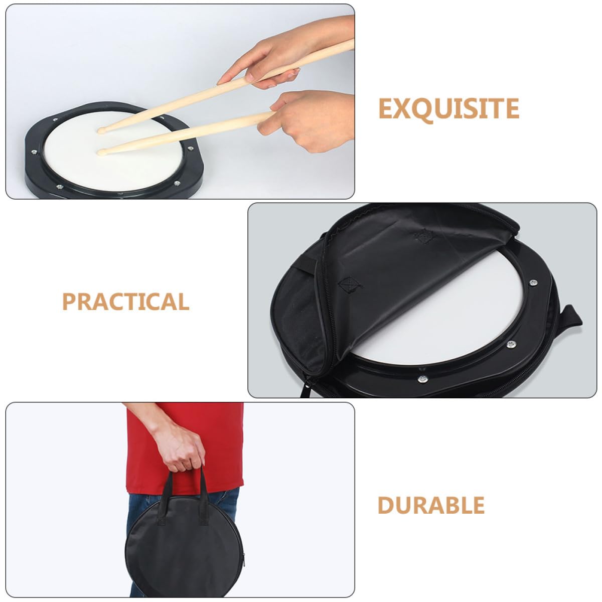 GALPADA Juego de Práctica para Batería Pad de 10 Pulgadas y Baquetas, Material Abs Ligero y Flexible Bolsa Fácil de Transportar para Adultos y Niños
