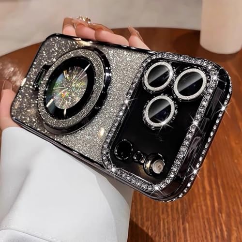 Étui de luxe pour iPhone 16 Pro Max coque noire pailletée strass chic