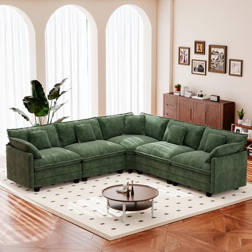 Image of 113.8 inch Modular Sectional Sofa,Cloud Couch for Living Room,Modern Deep Seat Sofa 5 Seater Chenille Fabric Comfy L Shaped Couches with Throw Pillows for Apartment