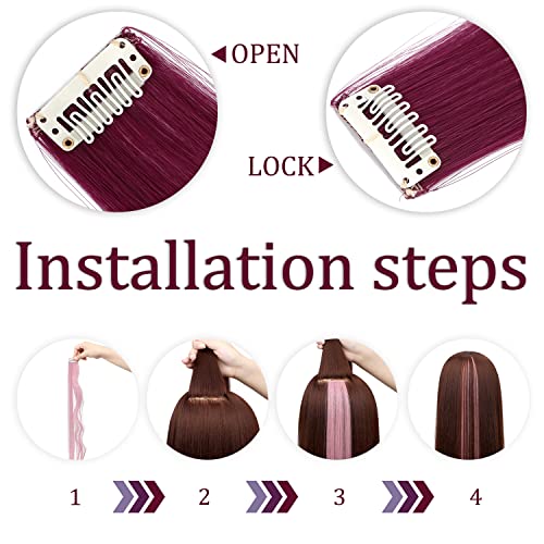 Colored Hair Extensions 24 Inch Rainbow Hair Synthetic Straight Hair Extensions For Women Girls Kids Gift Multi-Colors Party Clip In Synthetic Hairpiece #TOP4