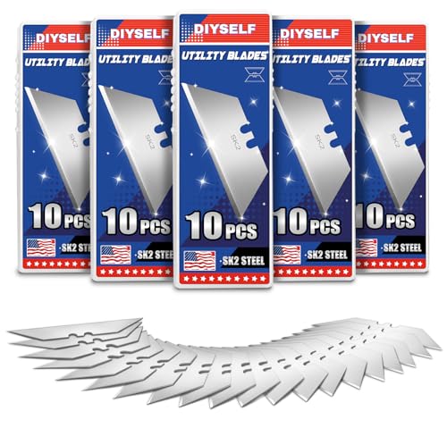 DIYSELF Utility Knife Blades 50 Pack with Storage Box