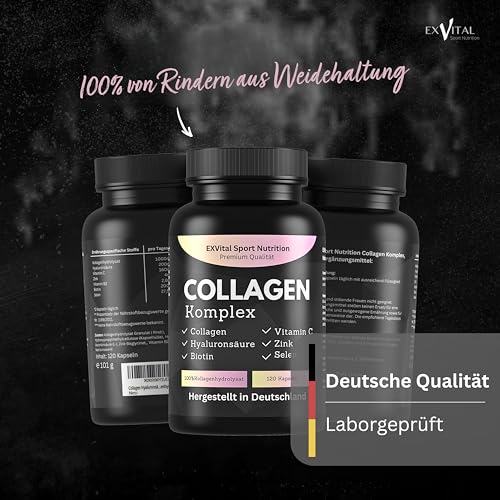 Collagen Hyaluronsäure Komplex, 120 Collagen Kapseln vom Weiderind, angereichert mit Biotin, Vitamin C, B2, Zink & Selen, 1000mg Collagenhydrolysat pro Tag – Bild 5