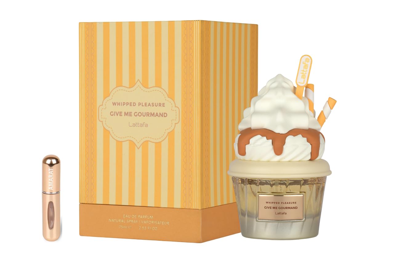 Lattafa Whipped Pleasure Eau de Parfum 75 ml, Perfume Árabe Unisex de Larga Duración, Incluye Atomizador, Aroma Dulce, Cremoso y Gourmand con Notas de Caramelo, Jazmín y Almizcle (Whipped Pleasure)
