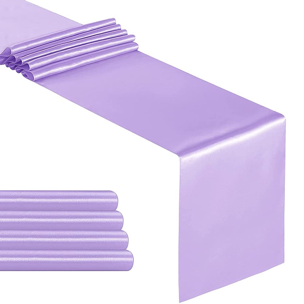 Pvczool Pack of 5 Satin Table Runner 12 x 108 Inch Long,Lavender Table Runners for Wedding,Birthday Parties,Banquets Decorations