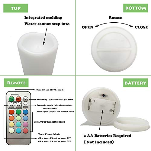 Color Changing Outdoor Flameless Pillar Candles Remote Waterproof Battery Operated Electric Led Candle Set For Gift Home Party Wedding Supplies Garden Halloween Christmas Decoration, 2 Pack, 3” X 7” #TOP5