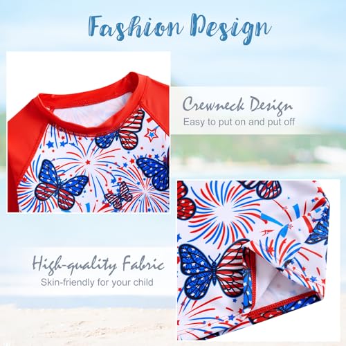 Image of Idgreatim Girls Swimsuit Rash Guard Set Long Sleeve Two Piece Bathing Suit 3-10 Years