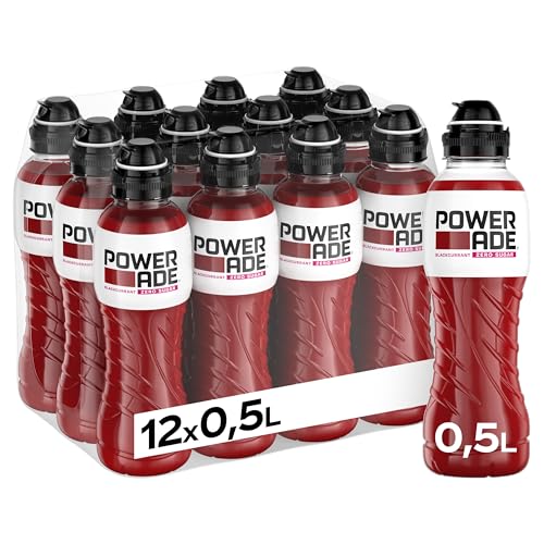 Powerade Zero Black currant kalorien- und zuckerfreier Sportdrink mit Johannisbeergeschmack mit Elektrolyten Sportgetränk in Einweg Flaschen (12 x 500 ml)