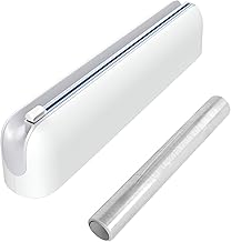 Aluminium Foil and Film Dispenser – Magnetic Refillable Plastic Foil and Fim Organizer for Kitchen, Transparent Film Cutter – Includes 1 x 50 Metres Film, White