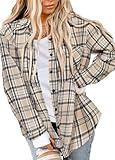 Asiertiy Womens Buffalo Flannel Plaid Shirts Jackets Shacket Button Down Long Sleeve Top Fall Clothes Fashion Outfits