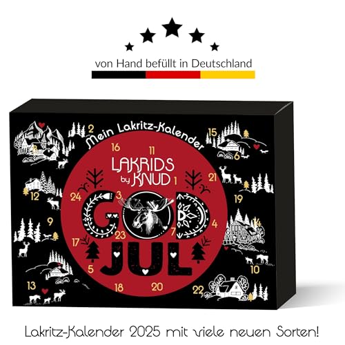Lakrids Knud | Lakritz Adventskalender Lakritze 520g - 24 verschiedene Lakritz Sorten - mit Schokolade - süße und salzige - 2025 Edition - in nachhaltiger Verpackung