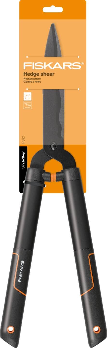 Fiskars Cisaille à haie SingleStep, Lame ondulée, Lames en Acier, Longueur: 58 cm, Noir mat, HS22, 1001433