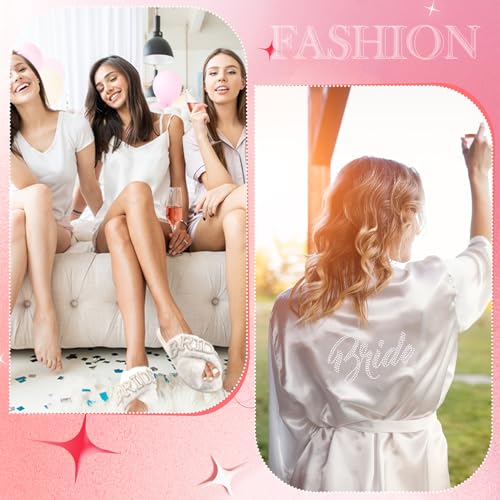 Mepase 2 Pcs Bridal Wedding Gifts Satin Bride Robe with Slippers Rhinestone Wedding Robe Slippers for Women Proposal Party2
