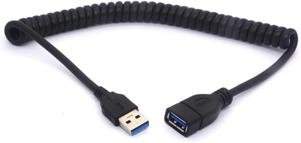 GLHONG Spiral Coil USB Cable USB 3.0 Male to Female Extension Cord 1.5 m/3.3 ...