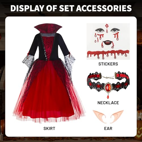 Disfraz de vampiro para niñas con falda tutu roja y accesorios miniatura 2