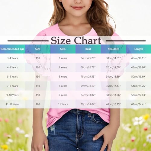 Girls Summer Tops Round Neck Flutter Sleeve Eyelet Hollow Out Embroidered Blouses Teens Girls Dressy Casual Shirts3