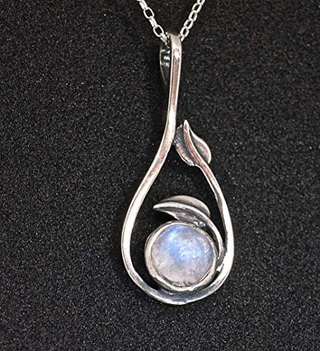 Moonstone Necklace, 925 Sterling Silver Pendant Necklace for Women, Natural moonstone pendant with leaves victorian style, Unique Moonstone necklace, Rainbow moonstone pendant, Boho necklace