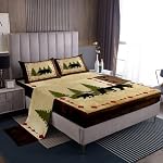 Bear Feuilles de lit Set King Size Rustic Farmhouse Feuille de faune de l'ours Ensemble de feuilles d'ours sauvages Country Cabin Lodge Decor Bedding Set Nature Woodland Bear Paw Print Top Sheet with Pocket Brown Green 4Pcs