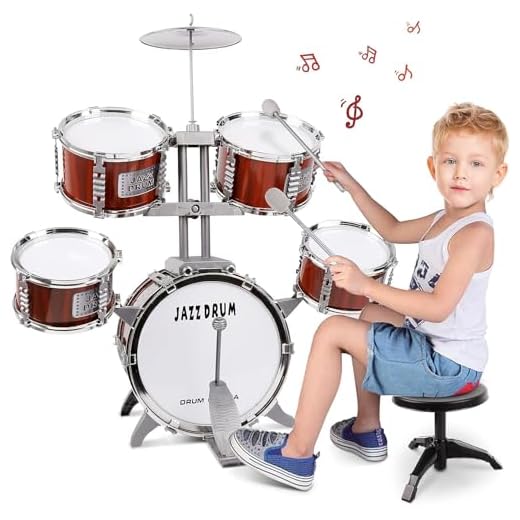 TWFRIC Drum Set for Kids Musical Instruments Kids Drum Set with Stool, Cymbal, Drum Sticks, 4 Snare Drums and 1 Bass Drum Jazz Drum Kit Toys for 3 4 5 6 Year Old Boys Girls Gifts