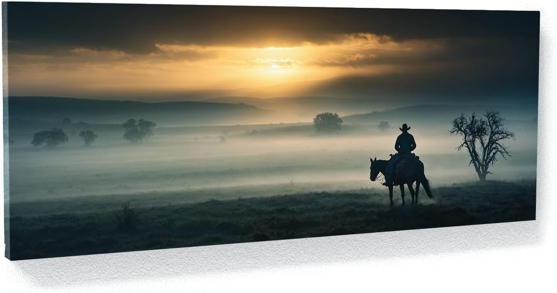 Sense Canvas Texas Misty Ride 63 Canvas Art - Home Decor Wall Art Print Poster Painting Large 40x16 / 0.75"