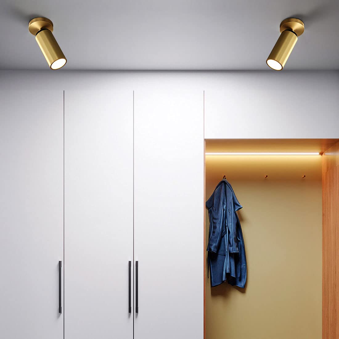 Projecteur Intérieur Extérieur, 7W Spot Led Plafonnier Moderne En Laiton Rotatif, Applique de Chambre À Coucher Avec 3 Températures de Couleur Réglables, Pas de Flicker, Spots Intérieurs, D 10