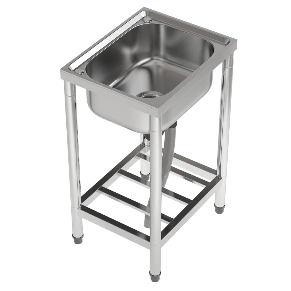 Freistehende Spüle Edelstahl Spültisch mit 43×33×18 cm Becken – Outdoor Waschbecken für Küche, Garten (Edelstahl Silber, 80 cm x 50 cm x 40 cm)