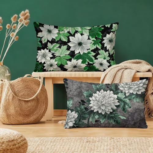 Housse coussin oreiller avec fermeture éclair invisible velours blanc vert 70x90