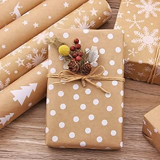 Christmas Wrapping Paper Roll, Made from 100% Recycled Kraft Paper, 5 Sheets 100x44cm in ONE Roll
