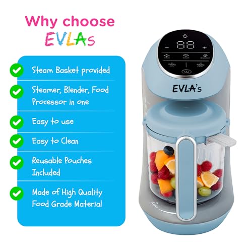 Image of EVLA'S - Baby Food Maker Machine, Steamer, Blender, Baby Food Processor for Homemade Healthy Food in Minutes, Touch Screen with 6 Bags