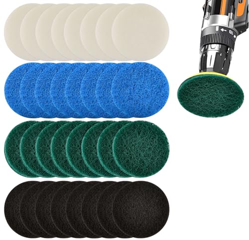 Boocalny 32pcs Electric Cleaning Brush Pad Set 8 Foam Pads 8 Kitchen Mats 8 Performance Pads 8 Microfibre Pads Power Scrubber Scour Replacement Pads fit for Dremel Versa Cleaning Brush
