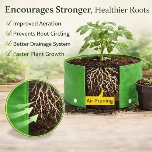 Image of GREENSHEEP HDPE Grow Bag Heavy Duty 260 GSM Round Plants Flower Growing Bags Floor Standing Mount Type for Home Garden Balcony Terrace Kitchen Nursery (Green, 6x6 inch, Pack of 9)