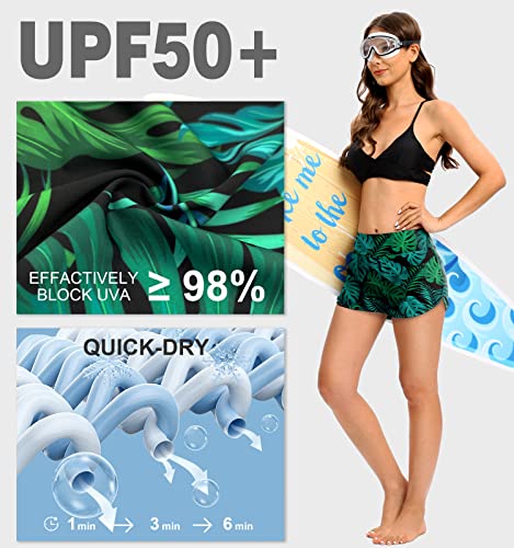 Blouty Women's Swim Board Shorts With Pockets High Waisted Tummy Control Swimsuit Bathing Swimming Shorts For Women With Liner (Palm Leaf, Xx-Large) #TOP4