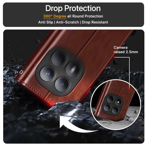Image of WOW IMAGINE Shock Proof Flip Cover Back Case Cover for Mi Redmi Note 15 5G 2025 | Poco M8 5G (Flexible | Leather Finish | Card Pockets Wallet & Stand | Brown)