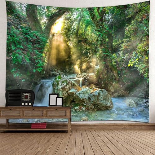 Tapiz de tela para dormitorio de 150x150 cm: decoración natural de árboles y ríos para niños