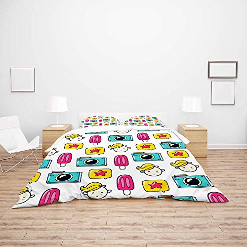 Housse de couette étoiles Queen Size : parure lit 3 pièces en polyester infroissable