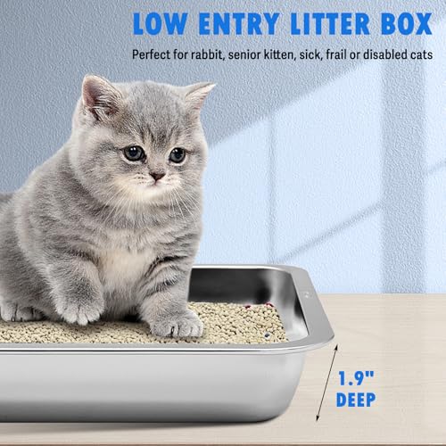 Arenero para gatos 4 pzas acero inoxidable 15.7x11.8x1.9 pulg miniatura 3