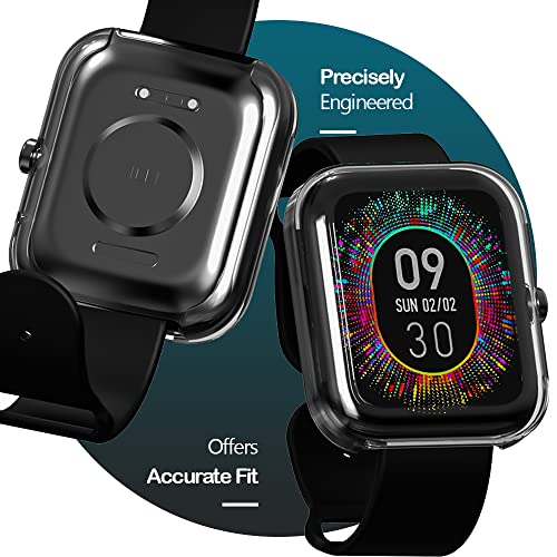 Image of Sounce Watch Case Compatible for Fire-Boltt Dazzle Tempered Glass Screen Protector,HD Clear Touch Sensitive Ultra Thin TPU Protective Cover - Transparent